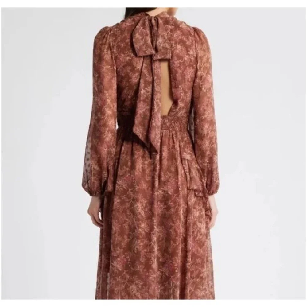 MELLODAY Floral Chiffon Maxi Dress Long Sleeve Boho Fall Fashion Women’s Small - Picture 2 of 12